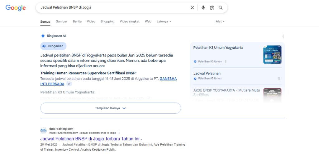Jadwal Pelatihan BNSP Jogja