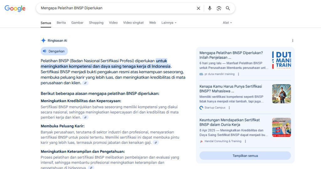 Keyword Mengapa Pelatihan BNSP Diperlukan