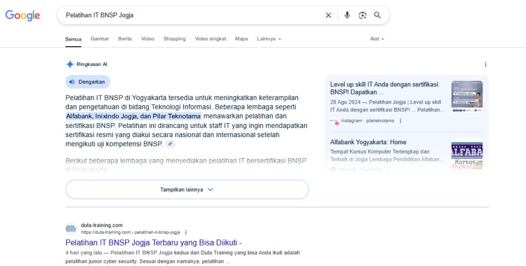 Pelatihan IT BNSP Jogja