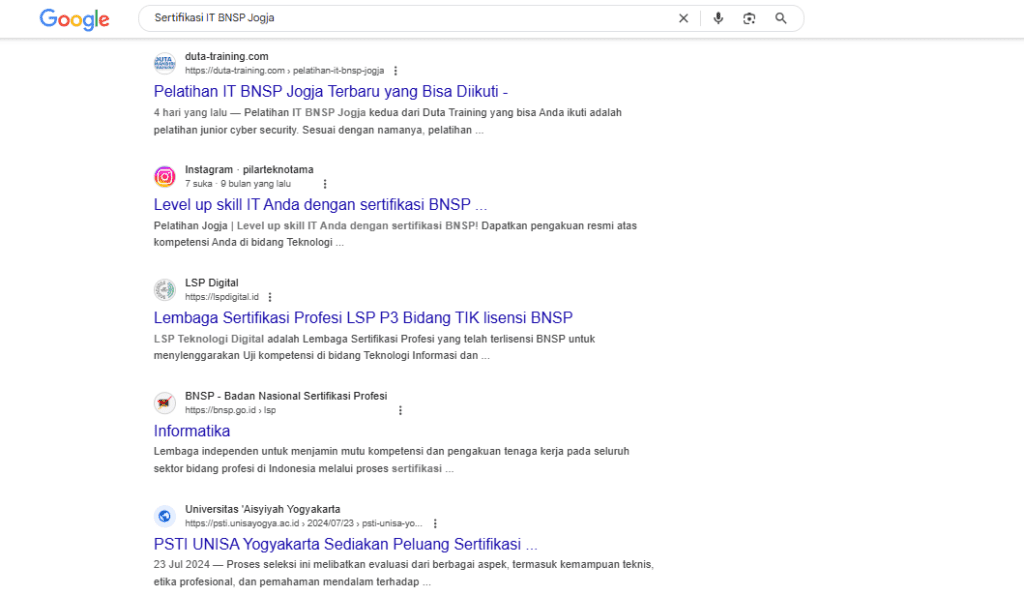 Sertifikasi IT BNSP Jogja