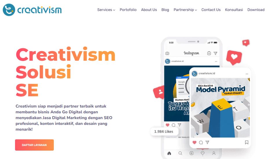 Halaman Depan Creativism. Studi Kasus SEO