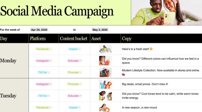 Template Content Calendar Social Media Campaign