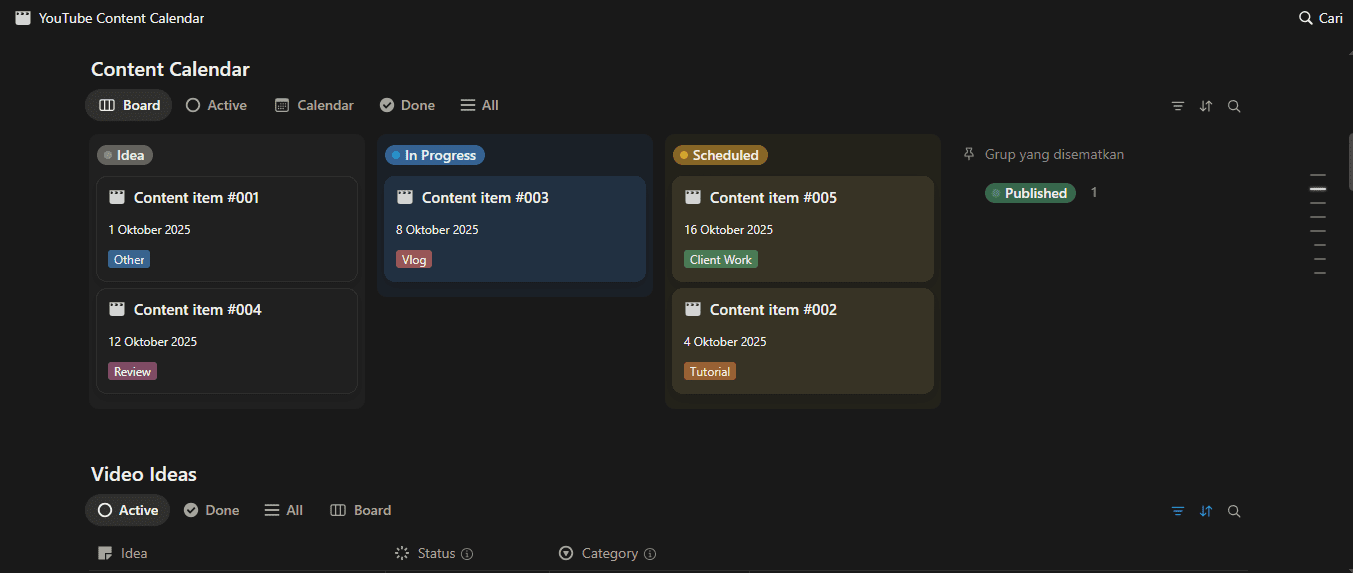 YouTube Content Calendar
