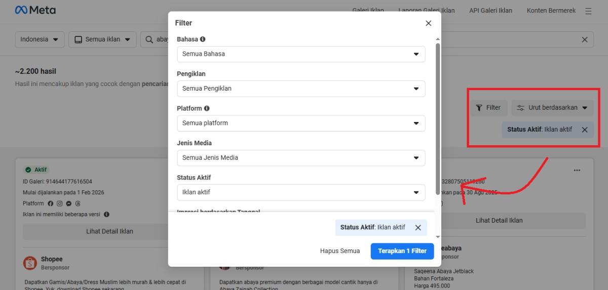 Fitur Filter Pencarian