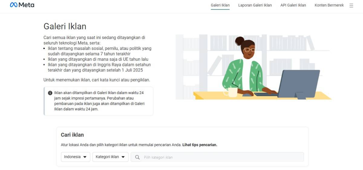Tampilan Facebook Ads Library