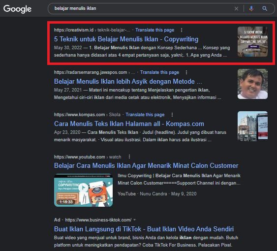Keyword Belajar Menulis Iklan