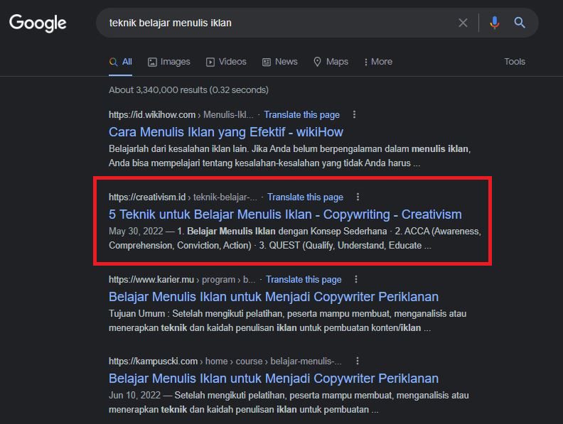 Keyword Teknik Belajar Menulis Iklan
