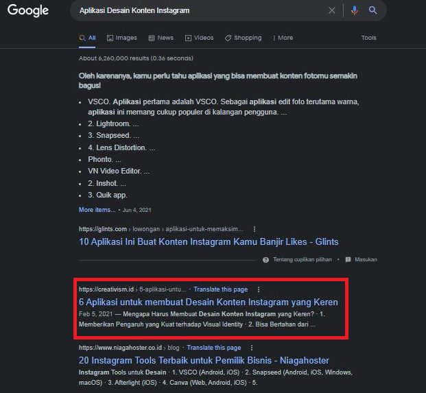 Keyword aplikasi desain konten instagram
