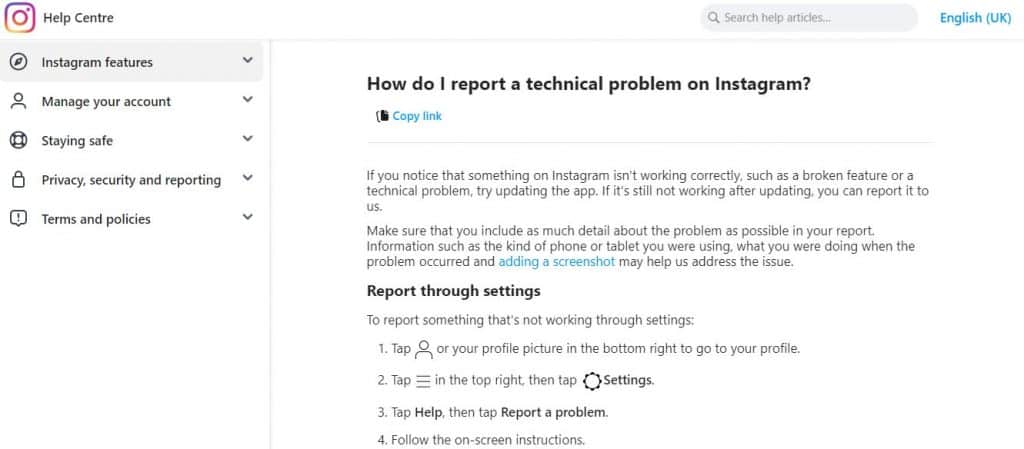 Melaporkan Masalah Pada Pihak Instagram