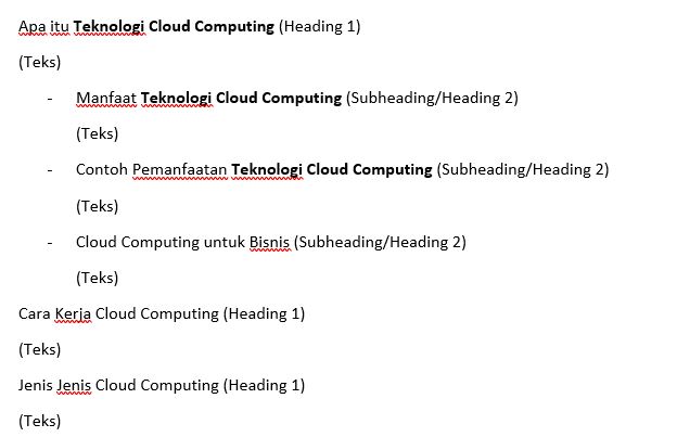 Keyword di Heading 1 dan Subheading
