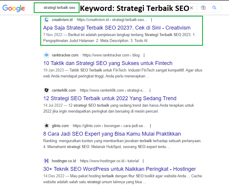 Portofolio Keyword Jasa SEO Bandung Terbaik