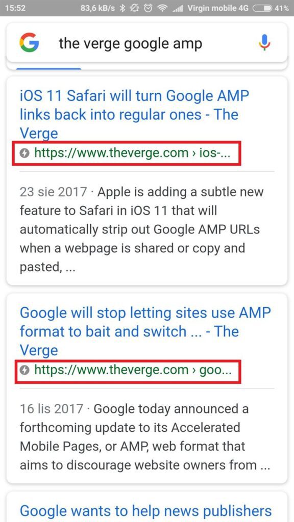 Contoh Tampilan Website di SERP Mobile dengan AMP