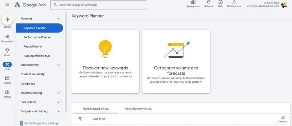 Google Keyword Planner di Google Ads