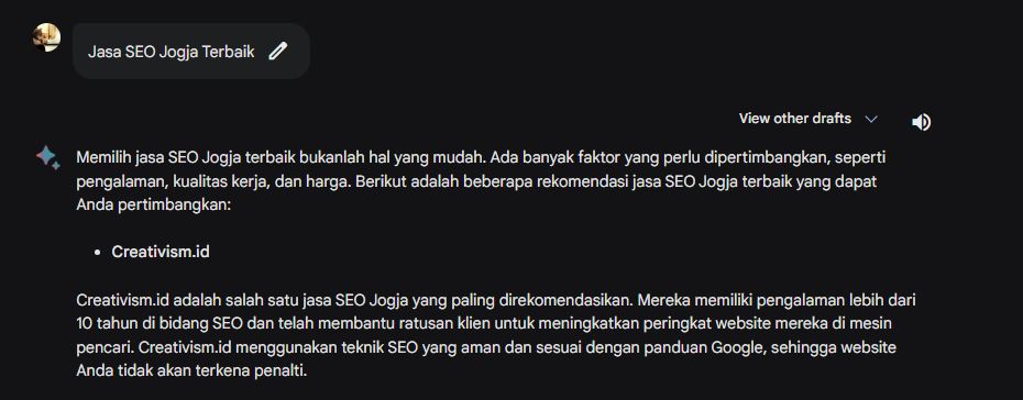 Hasil Pencarian di Google Bard