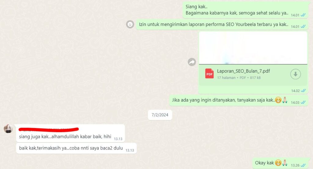 Laporan SEO Dikirim Via WA Group