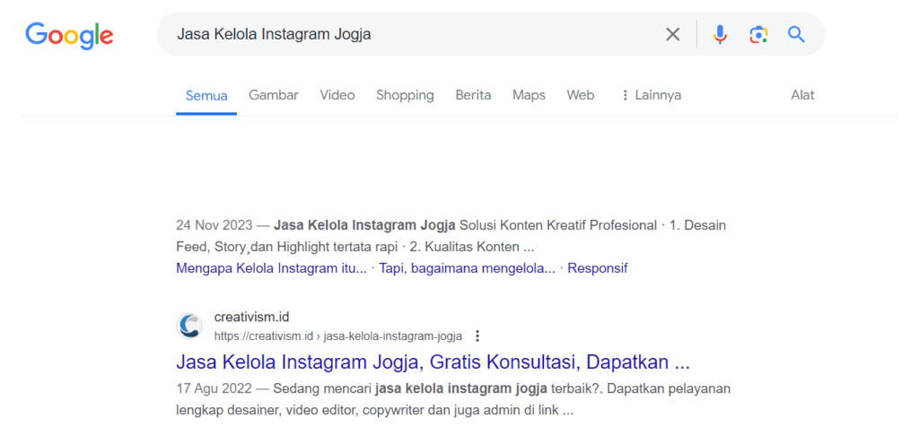 Portofolio Keyword Jasa SEO Creativism