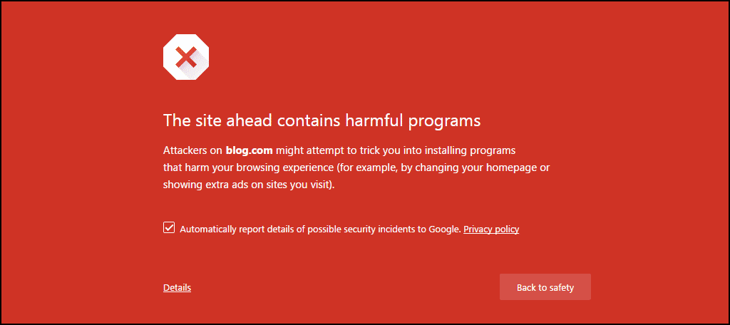 The site ahead contains harmful programs Error